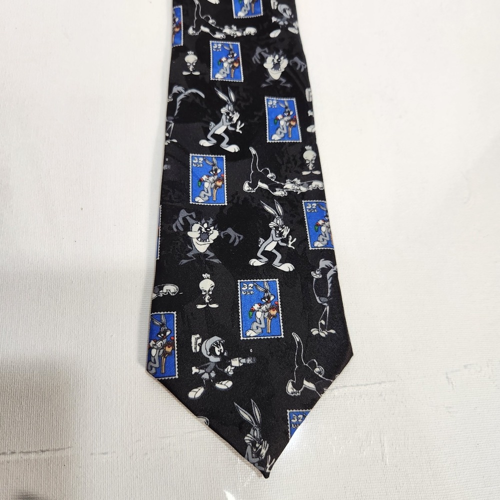 Looney Tunes Bugs Bunny Necktie Licensed Cartoon Stamp Collection Black/Blue - Picture 2 of 7